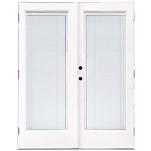 60 in. x 80 in. Fiberglass Smooth White Right-Hand Outswing Hinged Patio Door with Low E Built in Blinds