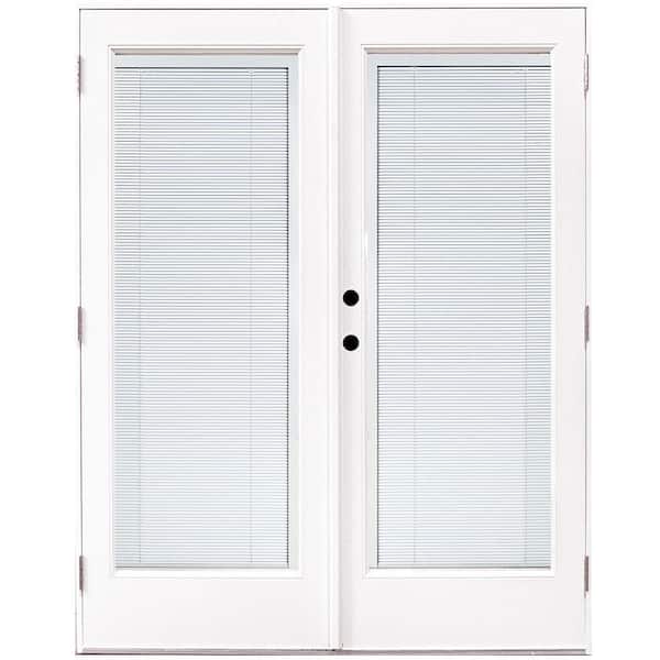 MP Doors 60 in. x 80 in. Fiberglass Smooth White Right-Hand Outswing Hinged Patio Door with Low E Built in Blinds