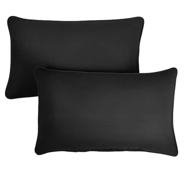 SORRA HOME Sunbrella Canvas Black Rectangular Outdoor Corded Lumbar Pillows (2-Pack)