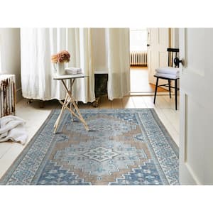 Blue 8 ft. x 10 ft. Rectangle Abstract Wool, Cotton Area Rug