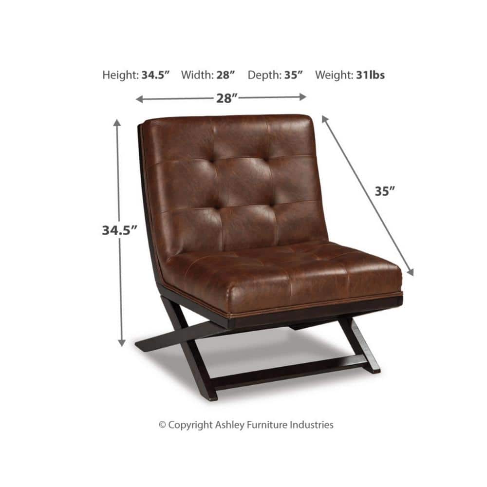 Traditional Brown Faux Leather and Wood Accent Chair