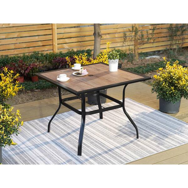 wood look patio dining table