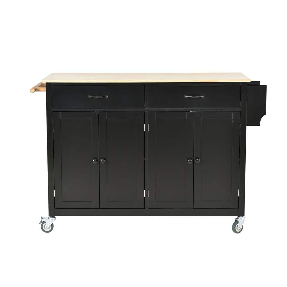 Black Kitchen Island Cart with Door Cabinet and Two Drawers H607-Island ...