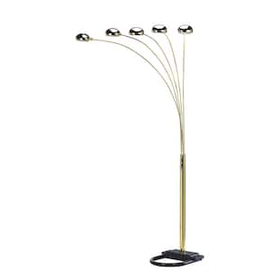 84 in. H Gold 5-Light Arc Floor Lamp with Dimmer Switch