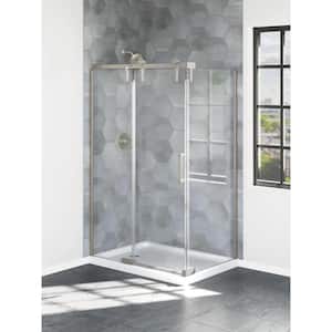 Industrial 48 in. L x 34 in. W Corner Shower Pan Base with Left Drain in High Gloss White