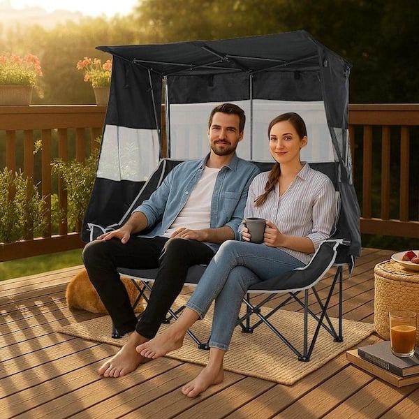 MUKE Double Outdoor Camping Loveseat with Canopy, Folding Sun