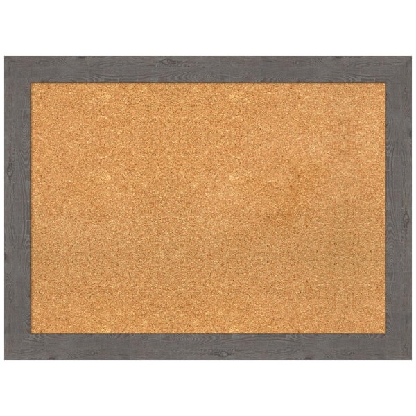 Amanti Art Rustic Plank Grey 31.38 in. x 23.38 in. Narrow Framed Corkboard Memo Board