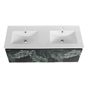 Victoria 48 in. W Wall-Mounted Modern Design Double Sink Bath Vanity with Ceramic Top in White and Cabinet in Black