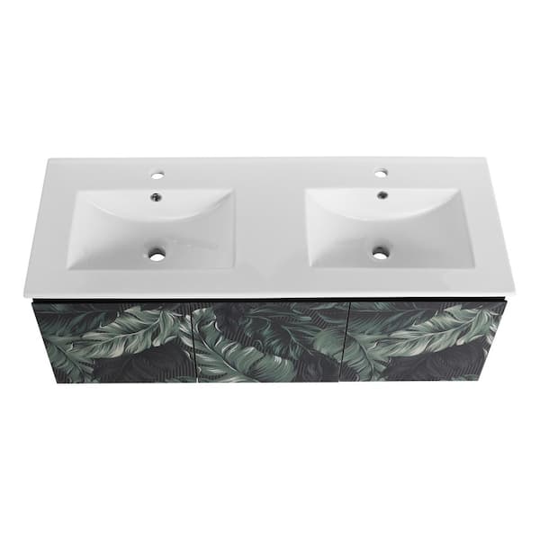 Xspracer Victoria 48 in. W Wall-Mounted Modern Design Double Sink Bath Vanity with Ceramic Top in White and Cabinet in Black