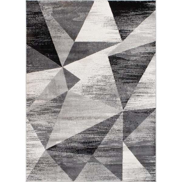 World Rug Gallery Gray 7 ft. 10 in. x 10 ft. Contemporary Distressed Prisma Area Rug