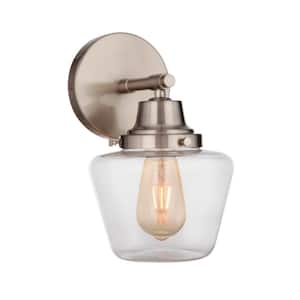 Essex 7 in. 1-Light Brushed Polished Nickel Wall Sconce with Clear Glass