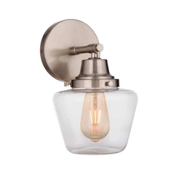 Essex 7 in. 1-Light Brushed Polished Nickel Wall Sconce with Clear Glass