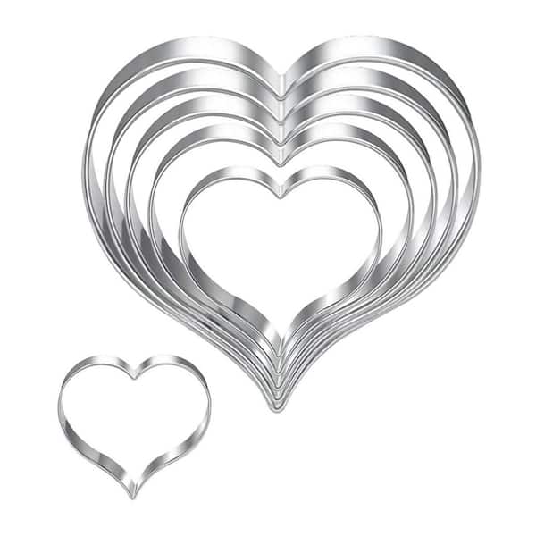 6-Pieces Stainless Steel Heart Cookie Cutters Set Metal Biscuit Fondant Molds Kitchen Tool for Holiday Party