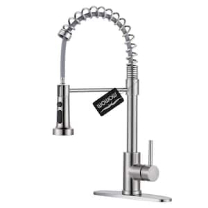 Stainless Steel Single Handle Pull Down Sprayer Kitchen Faucet in Brushed Nickel