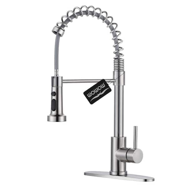 Wowow Stainless Steel Single Handle Pull Down Sprayer Kitchen Faucet In Brushed Nickel 42222801 1834