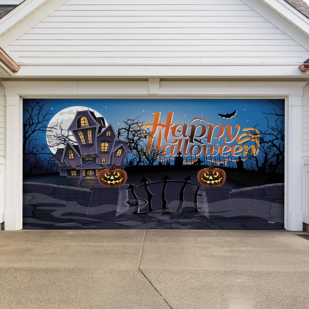 My Door Decor 7 ft. x 16 ft. Haunted Mansion Outdoor Halloween Holiday Garage Door Decor Mural for Double Car Garage