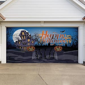 7 ft. x 16 ft. Haunted Mansion Outdoor Halloween Holiday Garage Door Decor Mural for Double Car Garage