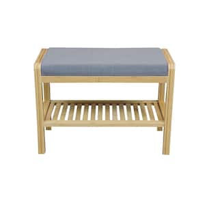 Natural Solid Wood Bamboo Padded Entryway Bench
