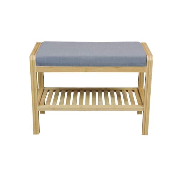 Eccostyle Natural Solid Wood Bamboo Padded Entryway Bench