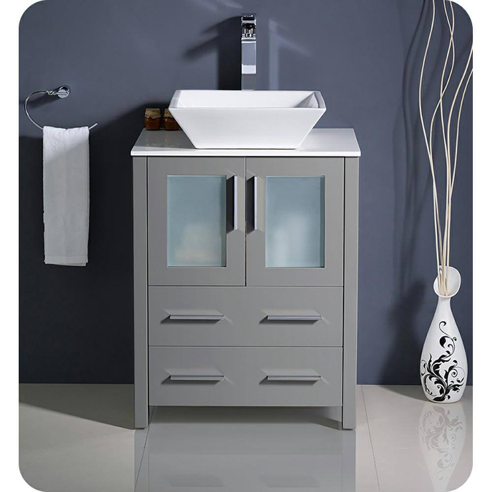 Torino 24" Gray Engineered Wood Modern Freestanding Vanity Cabinet
