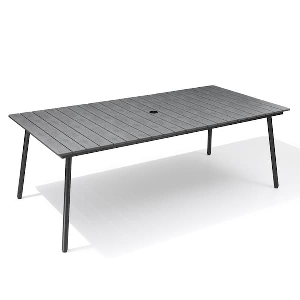 Pellebant 82.3 in. Gray Rectangular Aluminum Outdoor Patio Dining Table with Wood-Like Tabletop
