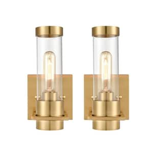 Modern Wall Light Fixtures Brass Bathroom Vanity Light with Milky White  Cylinder Glass Shade Set of 2