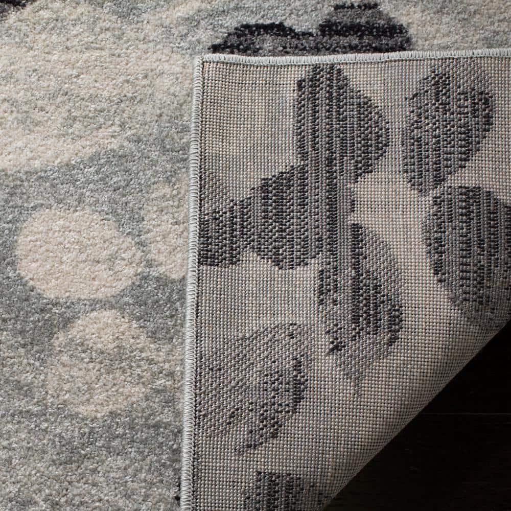 Grey and Black Floral Synthetic Rectangular Area Rug