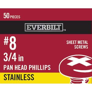 #8 x 3/4 in. Phillips Pan Head Stainless Steel Sheet Metal Screw (50-Pack)