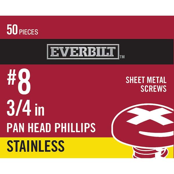 Everbilt #8 x 3/4 in. Phillips Pan Head Stainless Steel Sheet Metal Screw (50-Pack)