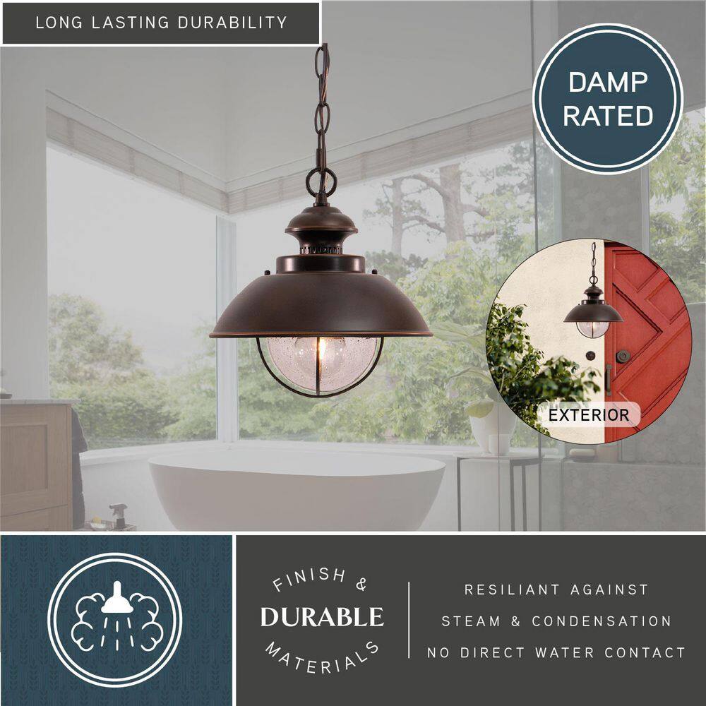 Harwich Burnished Bronze 10" Outdoor Pendant Light with Seeded Glass