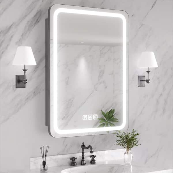 20 in. W x 28 in. H Rectangular Iron Medicine Cabinet with Mirror and Light, Dimmable, Anti-fog, Fully Assembled