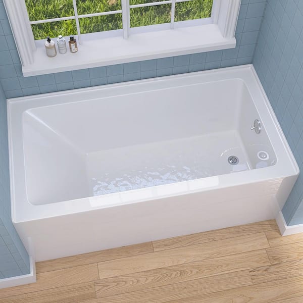 Vub 60 in. x 32 in. Alcove Soaking Bathtub with Right Drain Hole Rectangular Apron Skirt Acrylic Tub in White