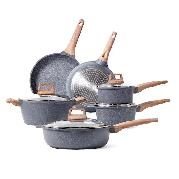 CAROTE 10 PCS Nonstick Pots and Pans Set Induction Kitchen Cookware Sets  and 10 PCS Silicon Cooking Utensil Set