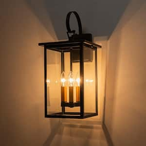 El campo 3-Light 10.8 in. W Matte Black Ootdoor Light Coast Lantern Wall Light with Clear Glass No Bulbs Included