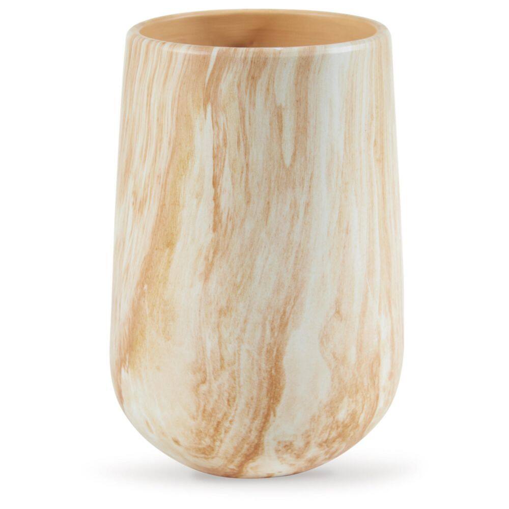 Light Brown and White Ceramic Table Vase with Wide Neck