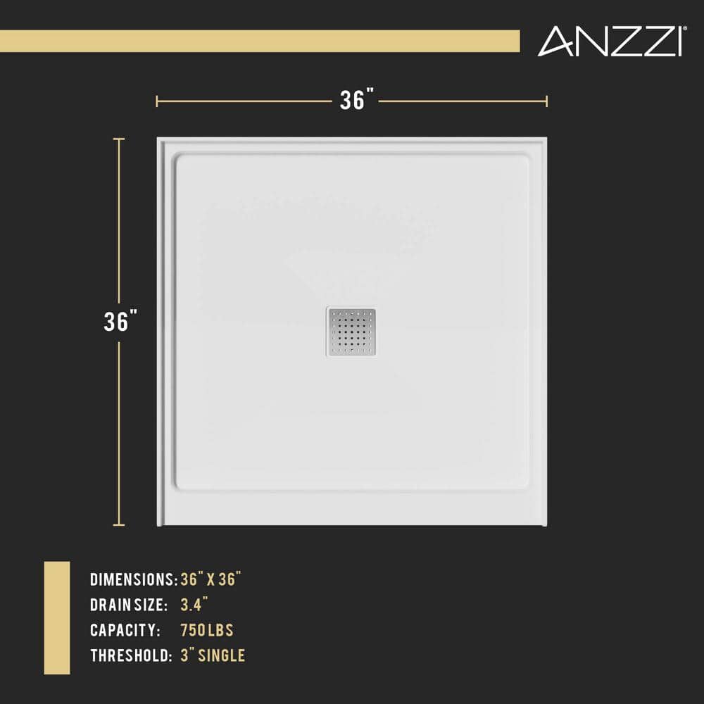 Alexander 36" White Resin Shower Base with Center Drain