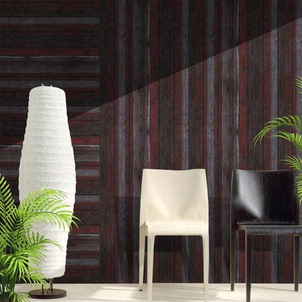 Falkirk Jura III 1/4 in. x 28 in. x 28 in. Peel & Stick Charcoal Red OffWhite Faux Wood PE Foam Decorative Wall Paneling