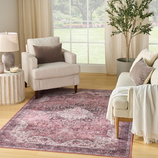 Washables Red 4 ft. x 6 ft. Center medallion Traditional Area Rug