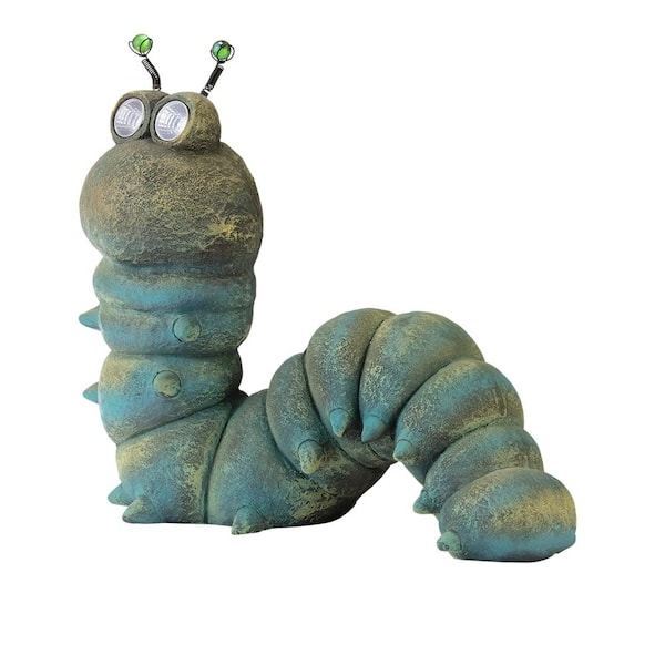 Outdoor Solar Powered Garden Caterpillar Statue with LED Lights, LED Solar Garden Decor, 16 in.
