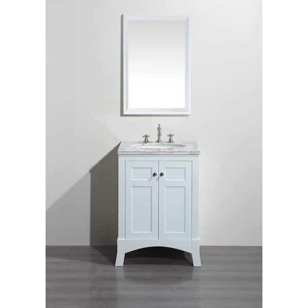 Eviva New York 24 in. W x 21.6 in. D x 32.6 in. H Bathroom Vanity in White with White Carrara Marble Top with White Sink