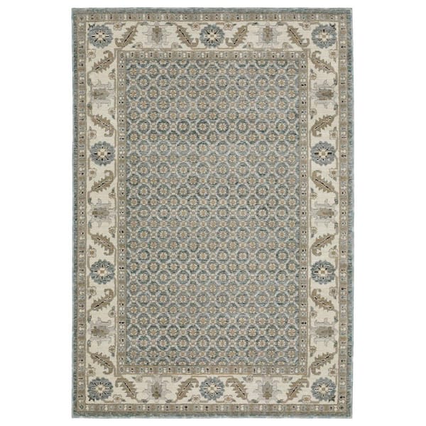 8 ft. x 11 ft. Blue, Ivory Oriental Washable Area Rug