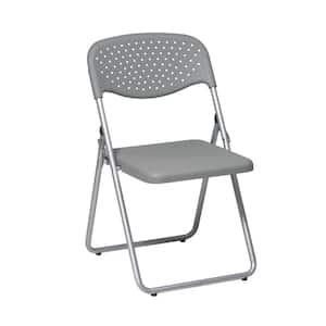 Gray Plastic Seat With Silver Frame Metal Stackable Folding Chair (Set of 4)