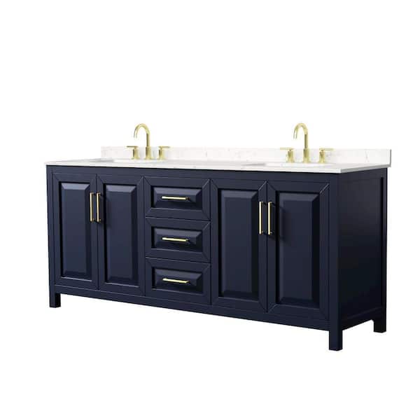 Daria 80 in. Double Freestanding Dark Blue Bath Vanity with Carrara Cultured Marble Top