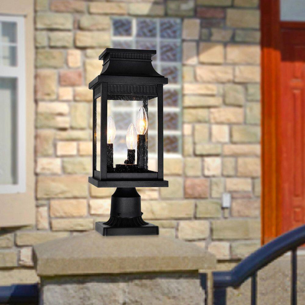 Milford 17.5" Black Metal and Seedy Glass Outdoor Lantern