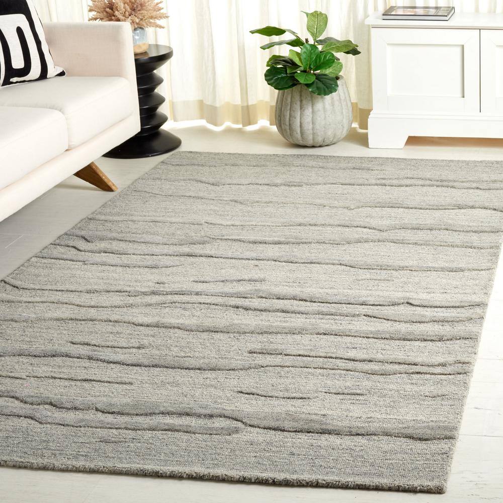 Gray Abstract Handmade Tufted Wool 4' x 6' Rug