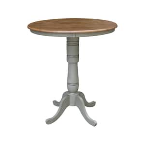 36 in. Bar Height Hickory/Stone Solid Wood Round Top Dining Table