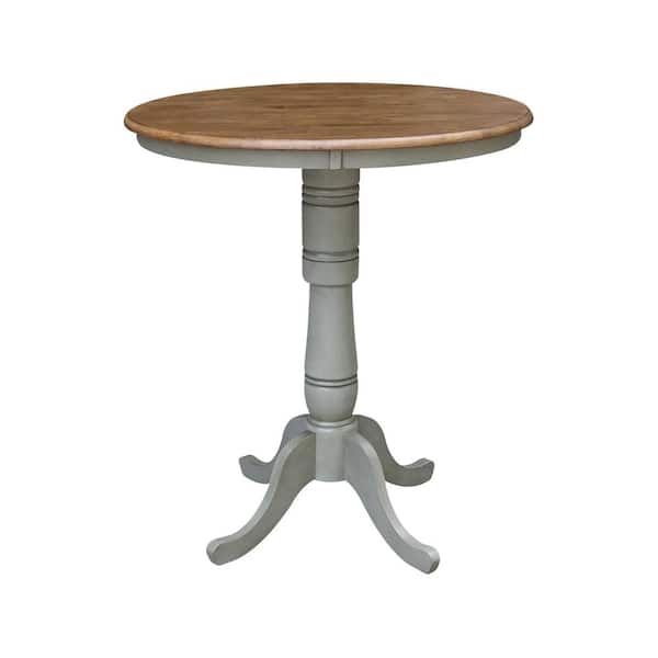 International Concepts 36 in. Bar Height Hickory/Stone Solid Wood Round Top Dining Table