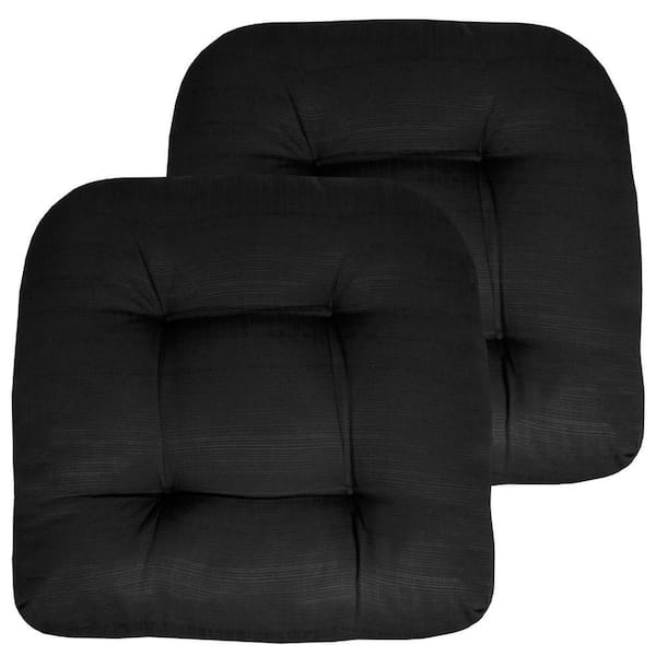 19 in. x 19 in. x 5 in. Solid Tufted Indoor/Outdoor Chair Cushion U-Shaped in Black (2-Pack)