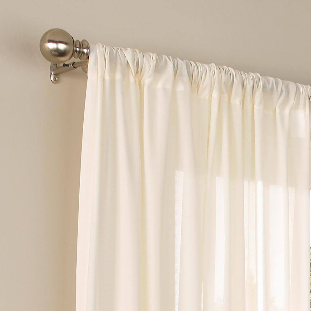 Ivory Light-Filtering Sheer Polyester Rod Pocket Curtain Panel, 52" x 108"