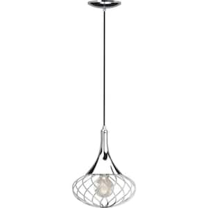 1-Light Indoor Chrome Hanging Mini Pendant with Oval Caged / Wire Sphere